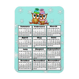 Cute Uggla par Teal Snöflingor 2020 Mini Calendar Magnet