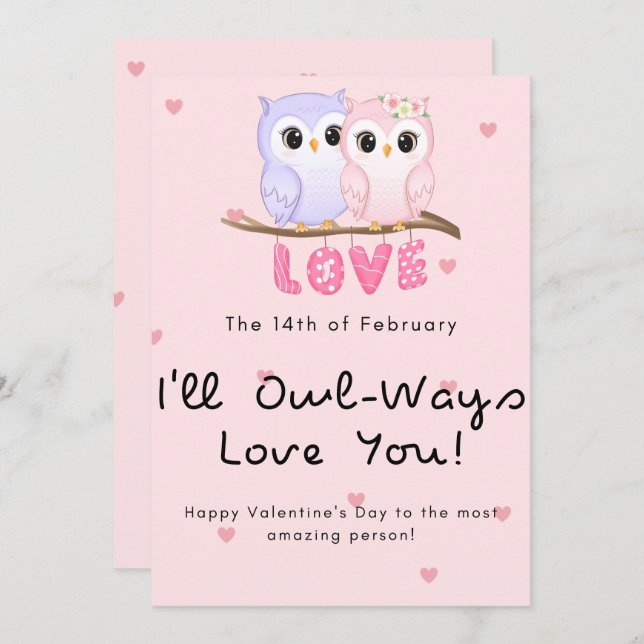 Cute uggla par Valentines day Julkort (Fram/baksida)