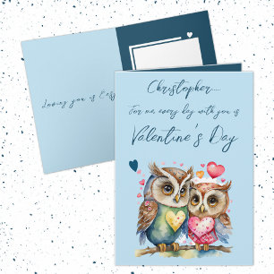 Cute uggla personlig namn Blue Valentine Day Kort