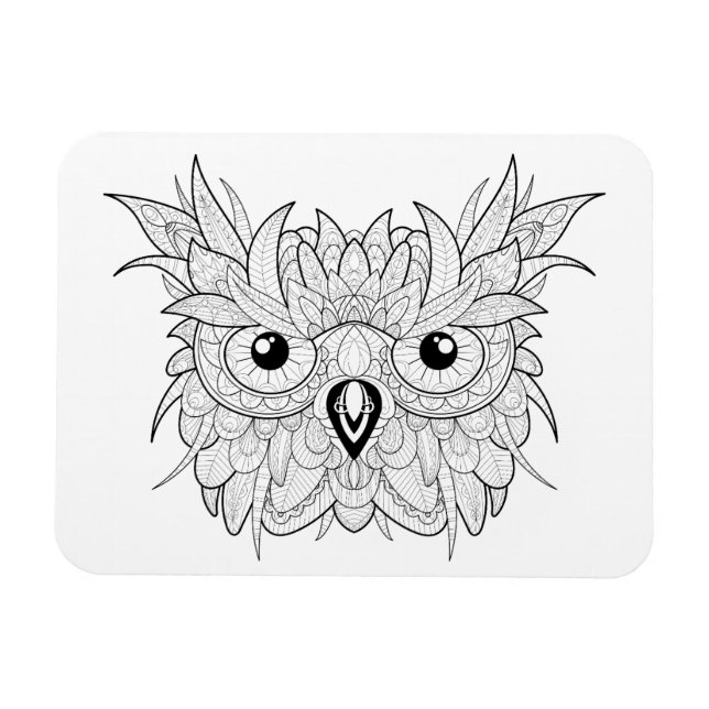 Cute Uggla Porträtt Doodle Magnet (Horisontell)