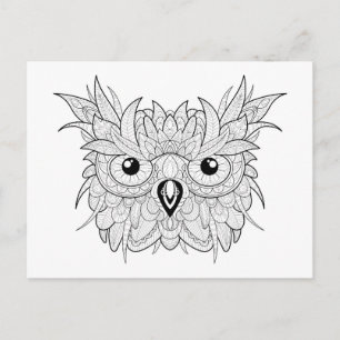 Cute Uggla Porträtt Doodle Vykort