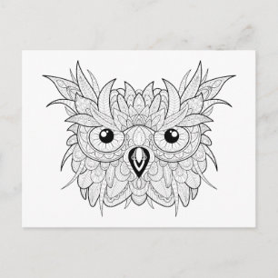 Cute Uggla Porträtt Doodle Vykort