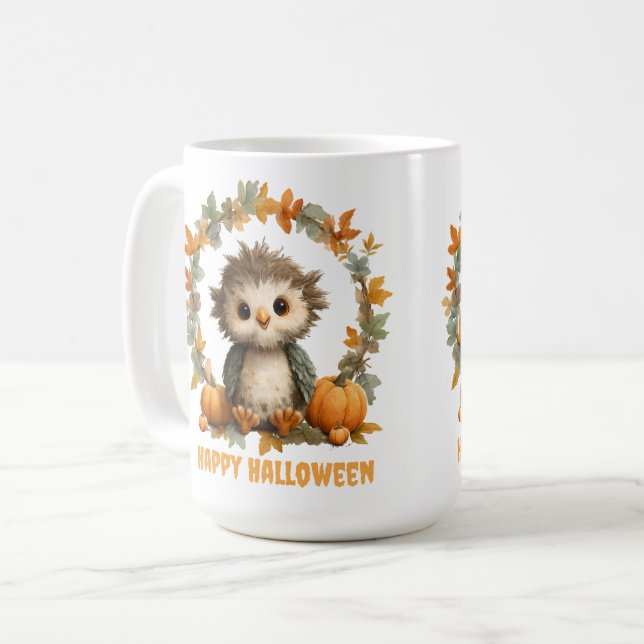 Cute Uggla Pumpkin Happy halloween Design Kaffemugg (Framsida vänster)
