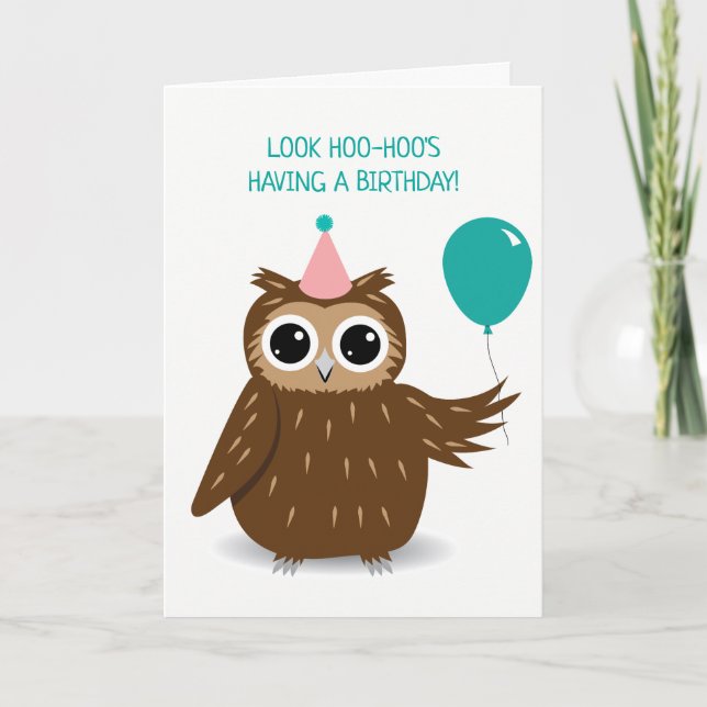 Cute Uggla Pun Birthday-hälsningskort Kort (Framsida)