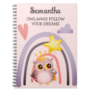 Cute Uggla Pun Boho Rainbow Inspirational Girl Gif Anteckningsbok