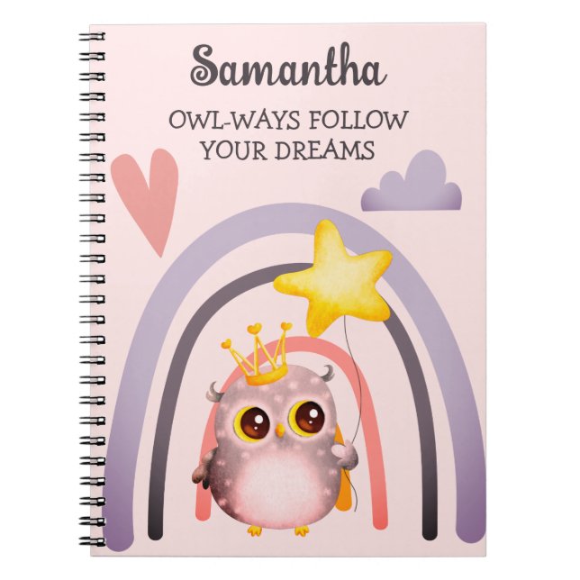 Cute Uggla Pun Boho Rainbow Inspirational Girl Gif Anteckningsbok (Framsidan)