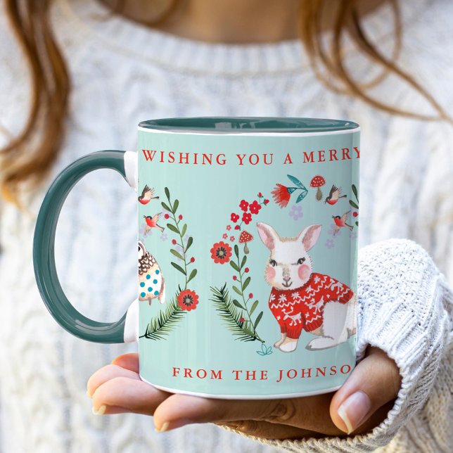 Cute Uggla Rabbit Penguin jul Helgdag Namn Mugg (Cute Owl Rabbit Penguin Christmas Holiday Name Mug)