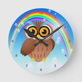 Cute Uggla & Rainbow Clock Rund Klocka