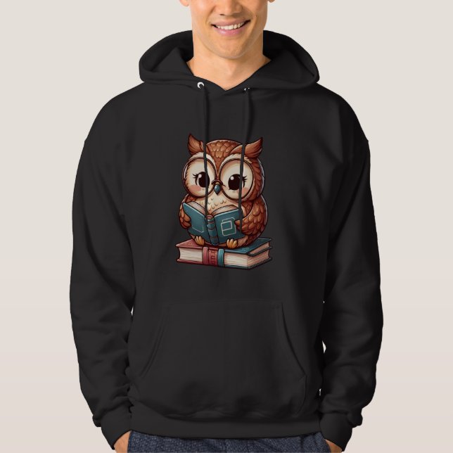 Cute Uggla Reads Bok Reading Bookworm Bibliotek Bo Hoodie (Framsida)