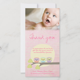 Cute Uggla Rosa Baby Tack-fotokort för Tack Kort