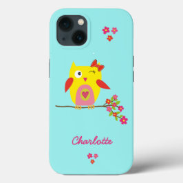 Cute Uggla Rosa Flowers Kids Personlig Namn