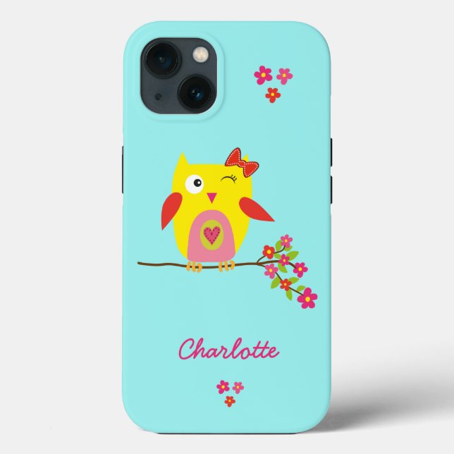 Cute Uggla Rosa Flowers Kids Personlig Namn (Baksida)