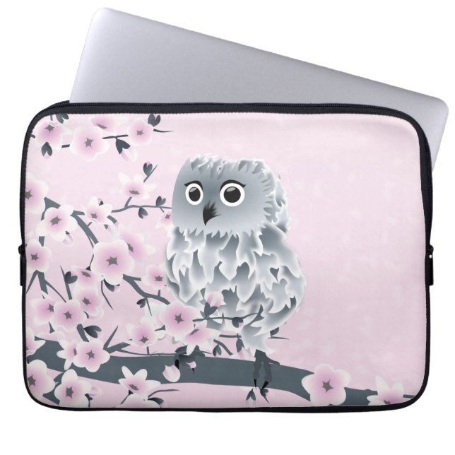 Cute Uggla Rosa Grått Laptop Sleeve (Framsidan)