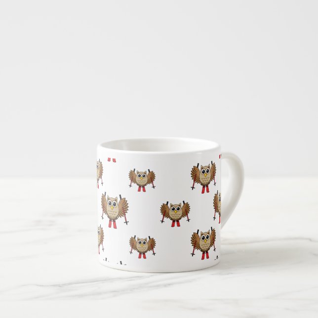 Cute Uggla Skiing Tecknad Espressomugg (Framsida höger)