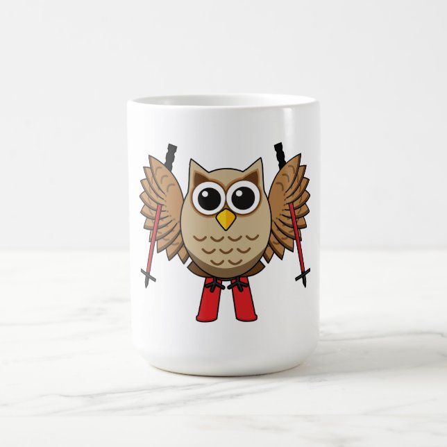 Cute Uggla Skiing Tecknad Kaffemugg (Center)