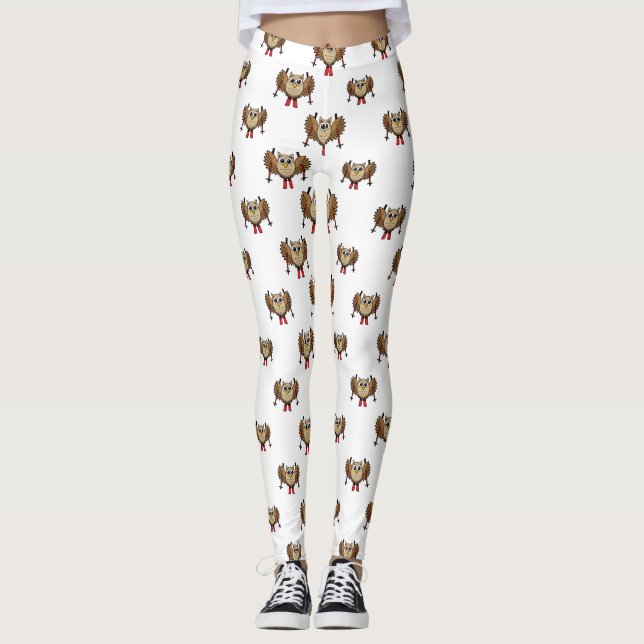 Cute Uggla Skiing Tecknad Leggings (Framsida)