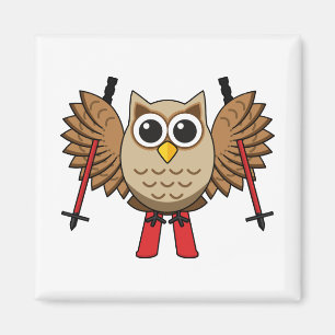 Cute Uggla Skiing Tecknad Magnet