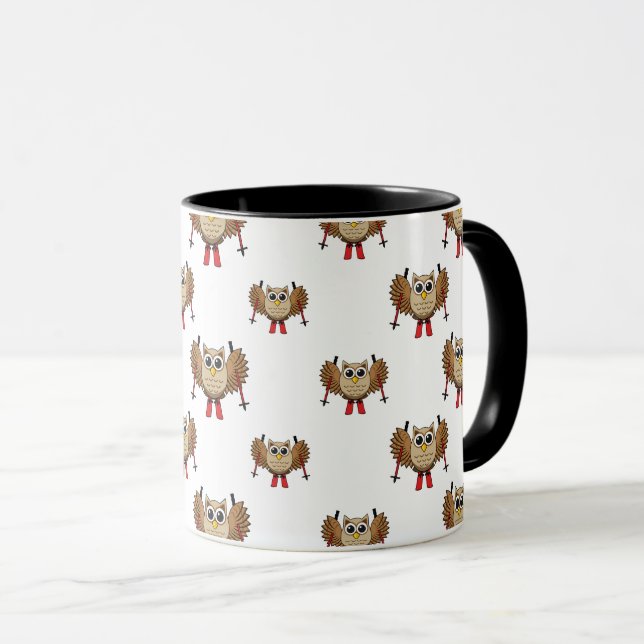Cute Uggla Skiing Tecknad Mugg (Framsida höger)