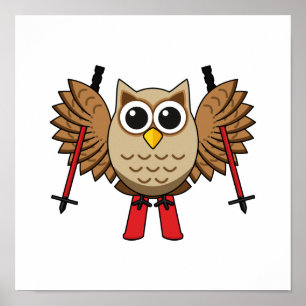 Cute Uggla Skiing Tecknad Poster