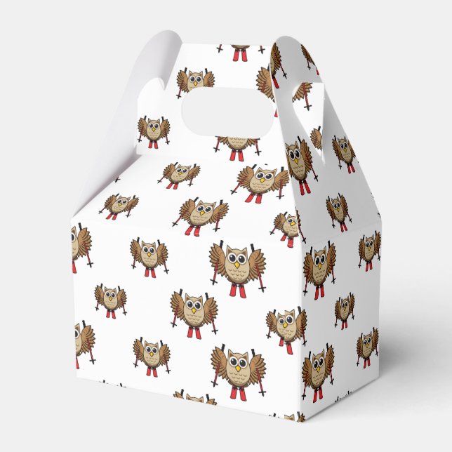 Cute Uggla Skiing Tecknad Presentaskar (Framsidan Sidan)