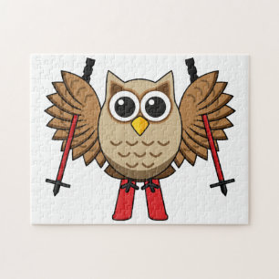 Cute Uggla Skiing Tecknad Pussel