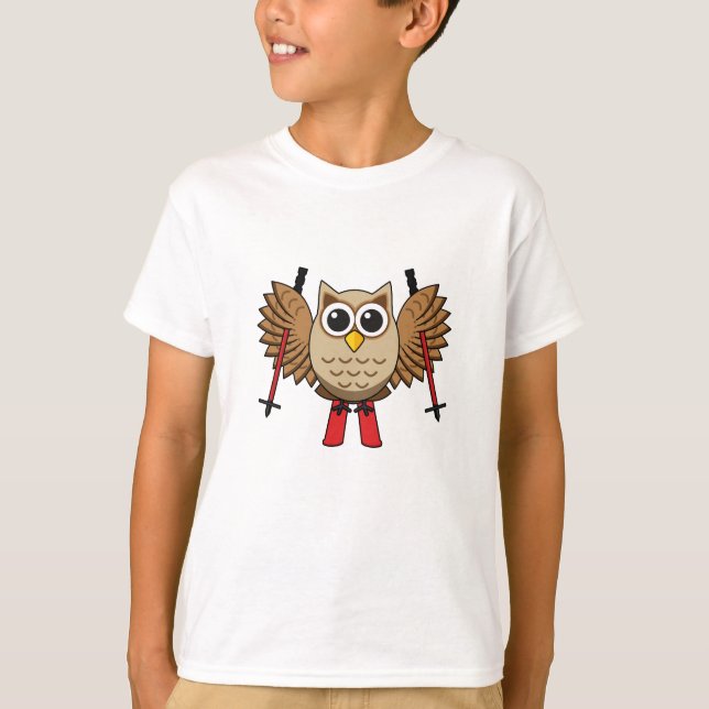 Cute Uggla Skiing Tecknad T Shirt (Framsida)