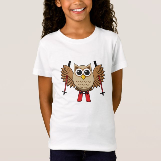 Cute Uggla Skiing Tecknad T Shirt (Framsida)
