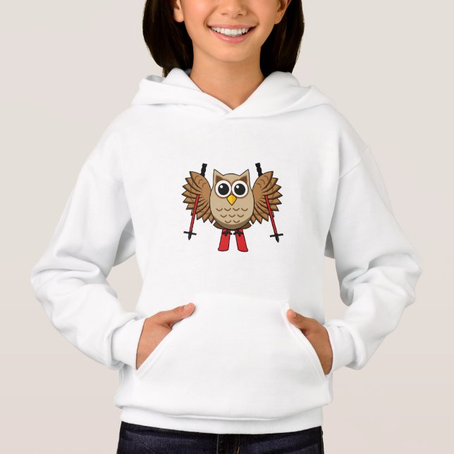 Cute Uggla Skiing Tecknad T Shirt (Framsida)