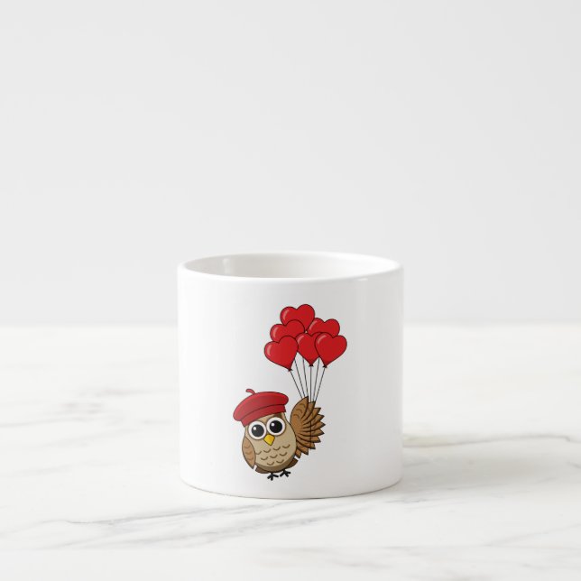 Cute Uggla som flyger med hjärtballonger Espressomugg (Framsidan)