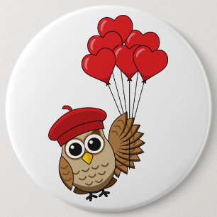 Cute Uggla som flyger med hjärtballonger Knapp