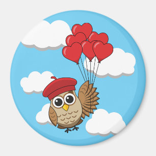 Cute Uggla som flyger med hjärtballonger Magnet