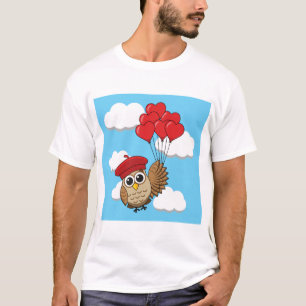 Cute Uggla som flyger med hjärtballonger T Shirt
