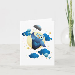 Cute Uggla som flyger med paraplyer Kort