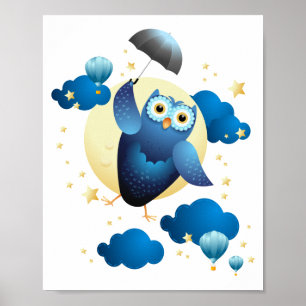 Cute Uggla som flyger med paraplyer Poster