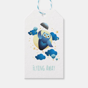 Cute Uggla som flyger med paraplyer Presentetikett