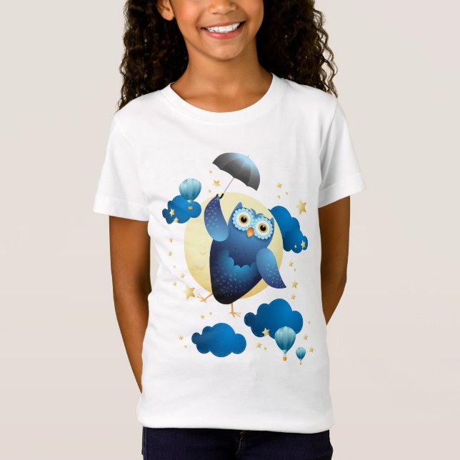 Cute Uggla som flyger med paraplyer T Shirt (Framsida)