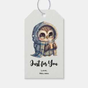 Cute Uggla som har en kaffe åt dig Presentetikett
