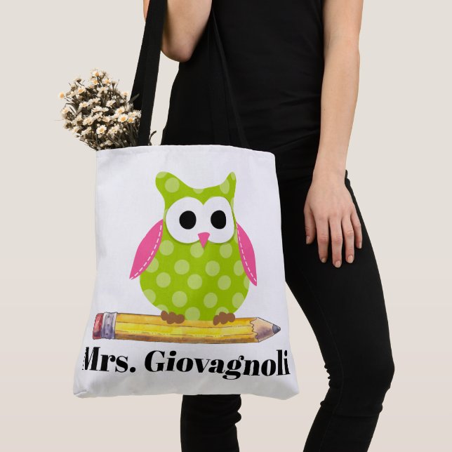 Cute Uggla Teacher Tote - se tillbaka! Tygkasse (Närbild)