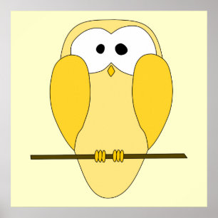 Cute Uggla Tecknad. Gult. Poster