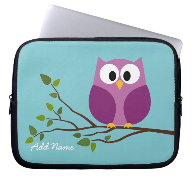Cute Uggla Teckning vid Träd Gren Laptop Sleeve (Framsidan)