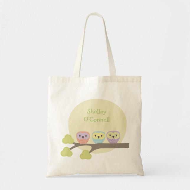 Cute Uggla Trio School Bok Bibliotek Canvas Bag Tygkasse (Framsidan)