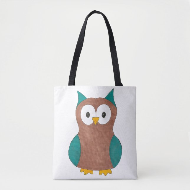 Cute Uggla Ugglor Blue Brown Bird Print Bird Tote Tygkasse (Framsida)