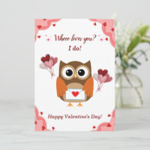Cute Uggla Valentines day-kort för barn