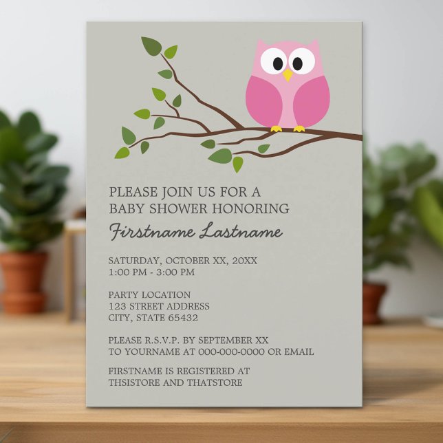 Cute Uggla vid Gren Flicka Shower Inbjudningar (Custom Invitation with Download Option)