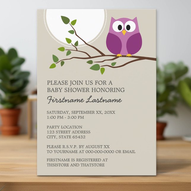 Cute Uggla vid Gren Flicka Shower Inbjudningar (Custom Invitation with Download Option)