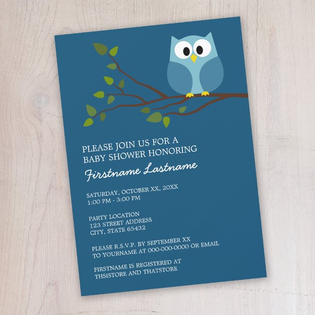 Cute Uggla vid Gren Pojke Shower Inbjudningar (Cute owl baby shower invitation)