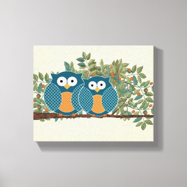Cute Uggla Vintage Love birds Canvastryck (Framsida)