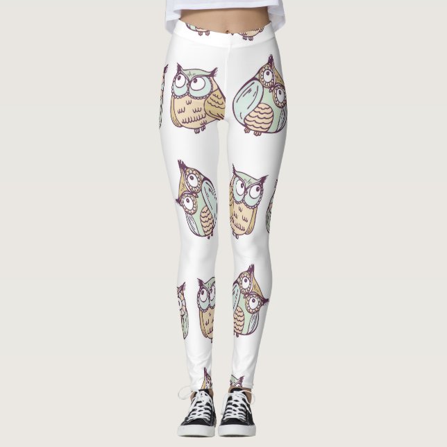 Cute uggla: vintage sömlös mönster. leggings (Framsida)