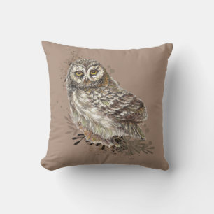 Cute Uggla,Watercolor Bird Natature Taupe Kudde