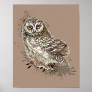 Cute Uggla,Watercolor Bird Natature Taupe Poster